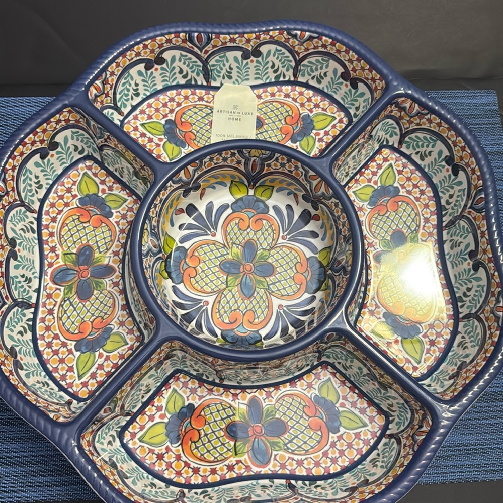 ARTISAN De LUXE HOME Paisley/Floral Print Divided Server - Wavy Edges